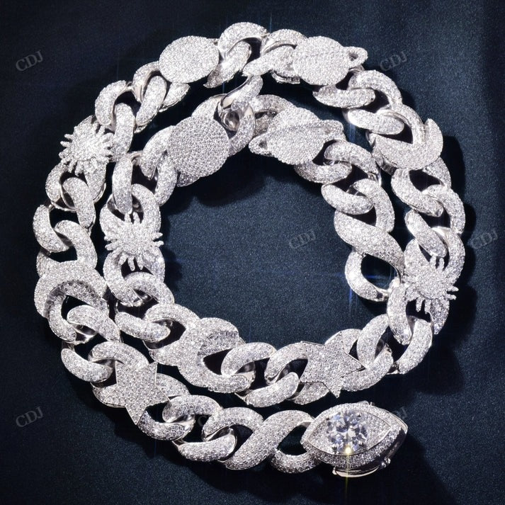 15mm Eye Star And Sun Moissanite Silver Cuban Infinity Link Chain hip hop jewelry CustomDiamJewel