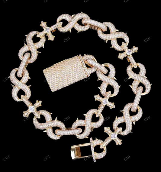 VVS Moissanite Cross Infinity Cuban Link Chain CustomDiamJewel