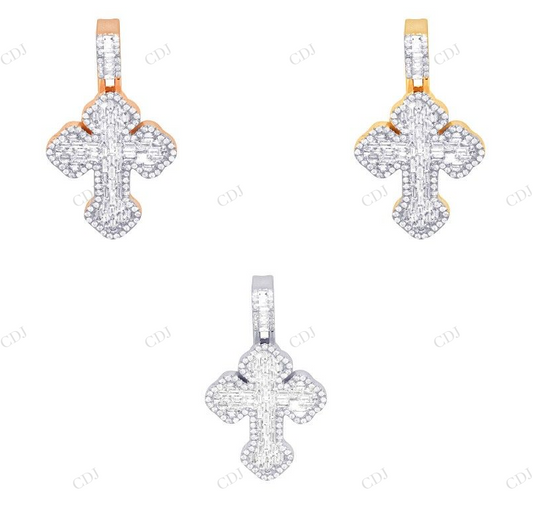 10K Gold Clover Cross Baguette Lab Grown Diamond Pendant Hip Hop Pendent CustomDiamJewel