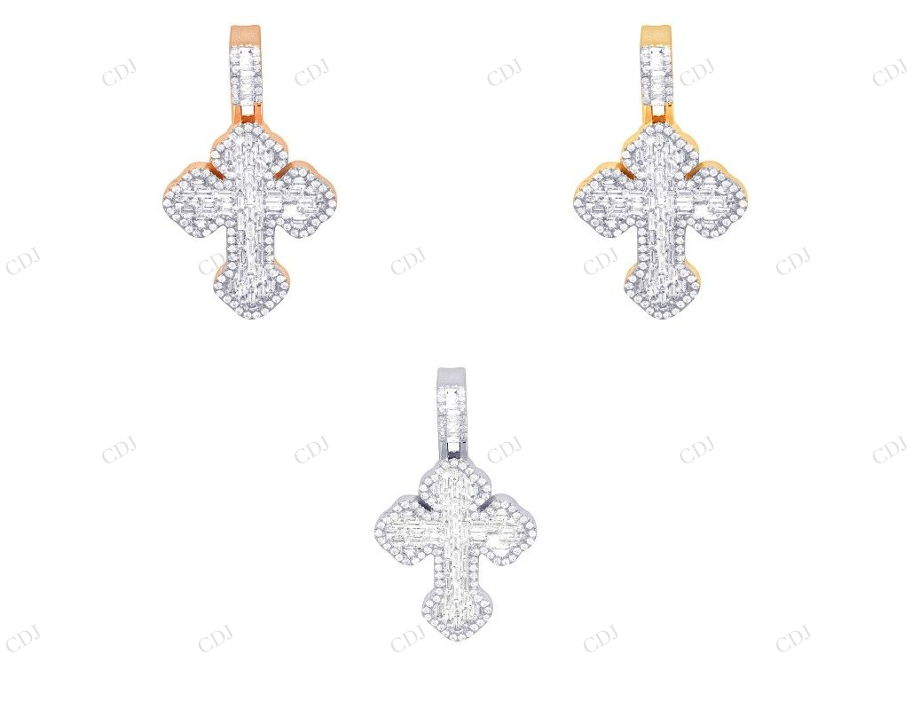 10K Gold Clover Cross Baguette Lab Grown Diamond Pendant Hip Hop Pendent CustomDiamJewel
