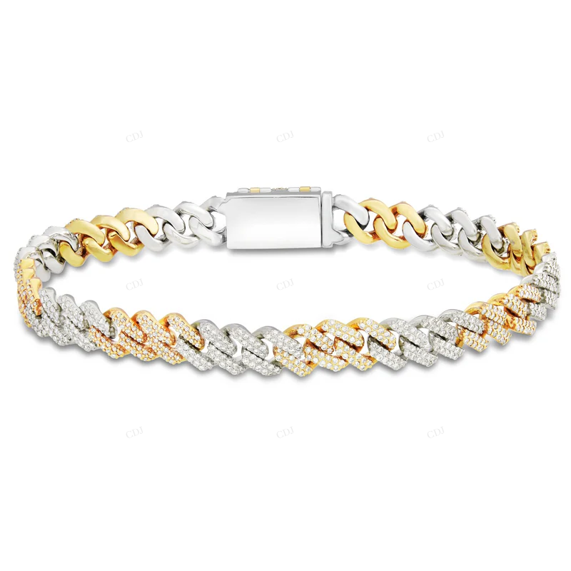 Two Tone VVS Moissanite Luxury Cuban Link Bracelet For Men CustomDiamJewel