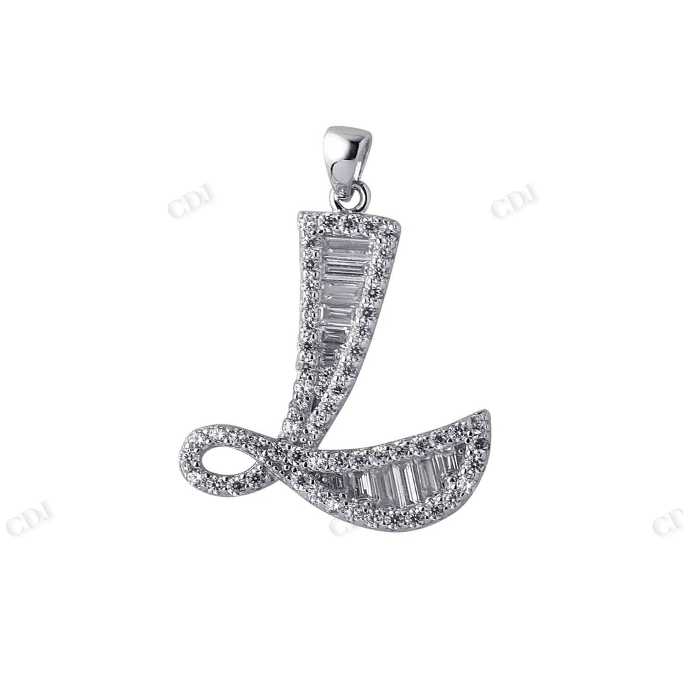 Sterling Silver Baguette L Letter Moissanite Pendant hip hop jewelry CustomDiamJewel