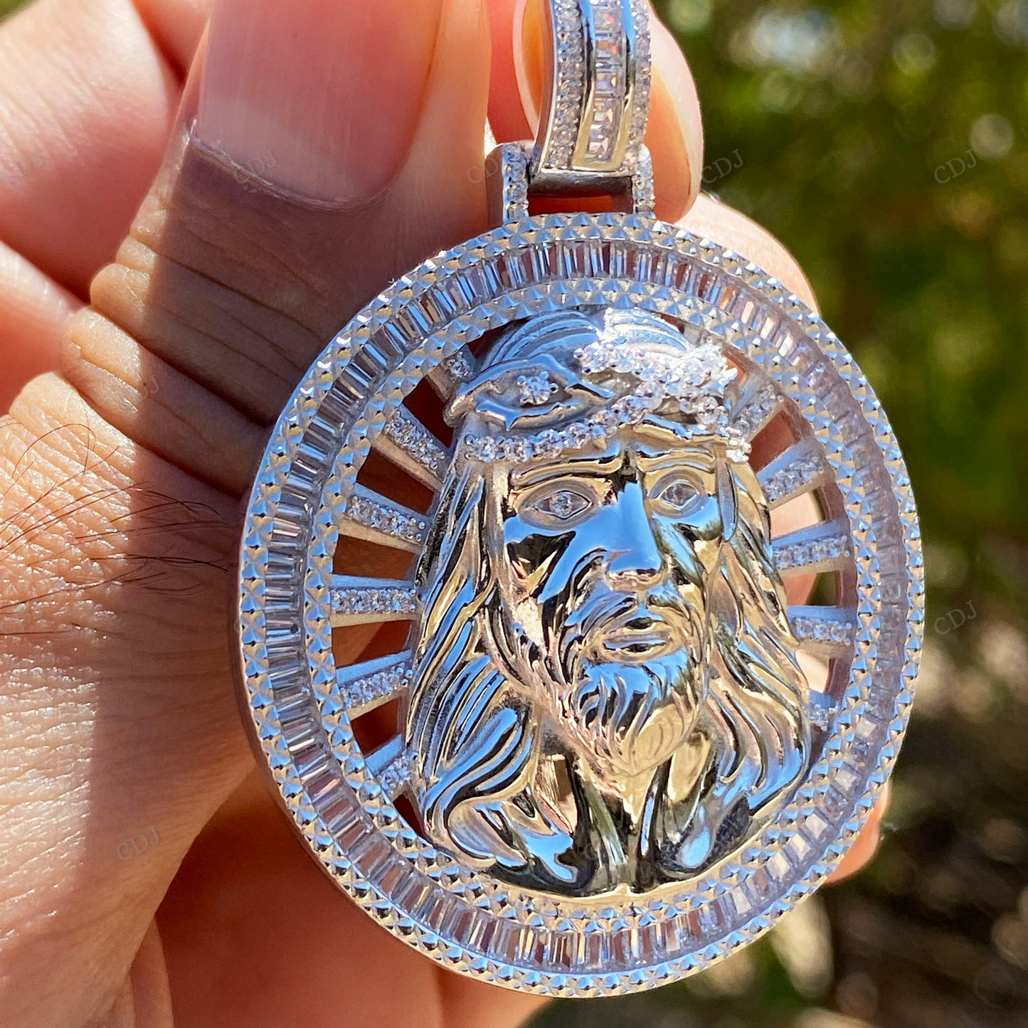 Hip Hop Sterling Silver Round Jesus Pendant hip hop jewelry CustomDiamJewel