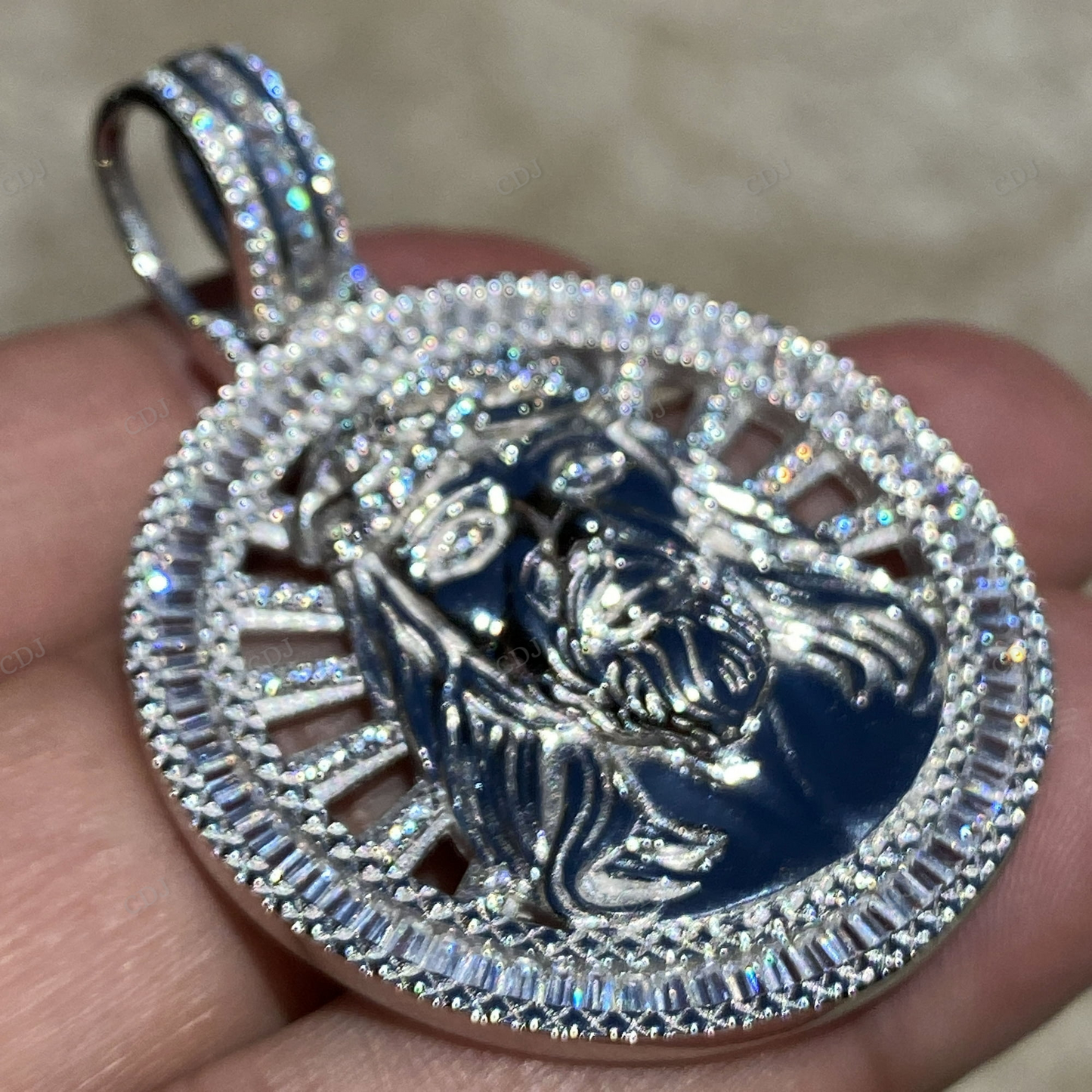 Hip Hop Sterling Silver Round Jesus Pendant hip hop jewelry CustomDiamJewel