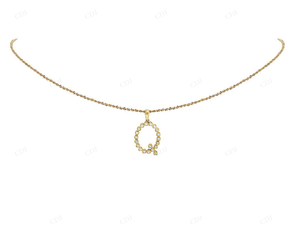 0.22 CTW 10K Gold Diamond Initial Q Letter Pendant CustomDiamJewel