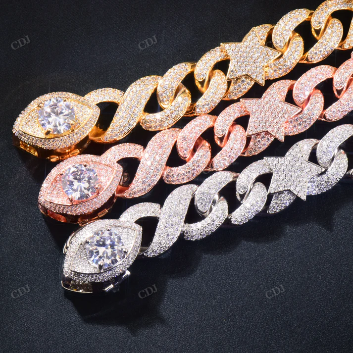 15mm Eye Star And Sun Moissanite Silver Cuban Infinity Link Chain hip hop jewelry CustomDiamJewel