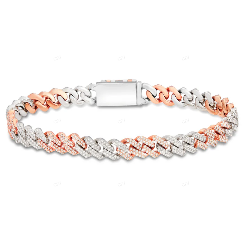 Two Tone VVS Moissanite Luxury Cuban Link Bracelet For Men CustomDiamJewel