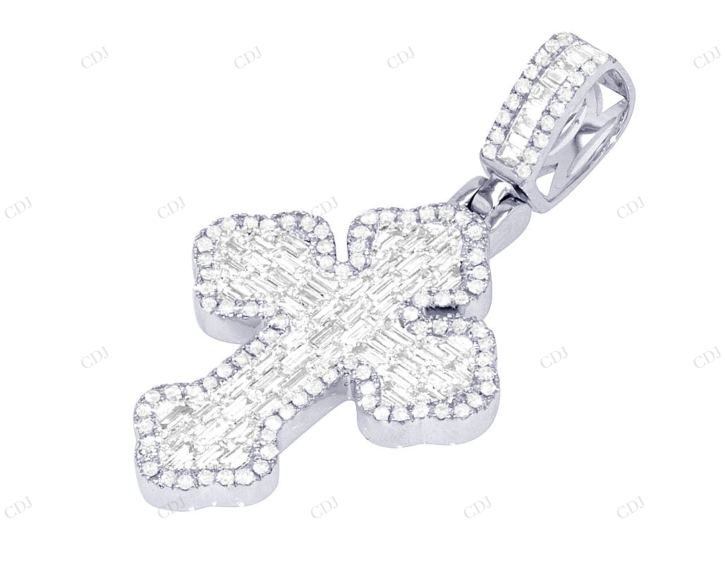 10K Gold Clover Cross Baguette Lab Grown Diamond Pendant Hip Hop Pendent CustomDiamJewel
