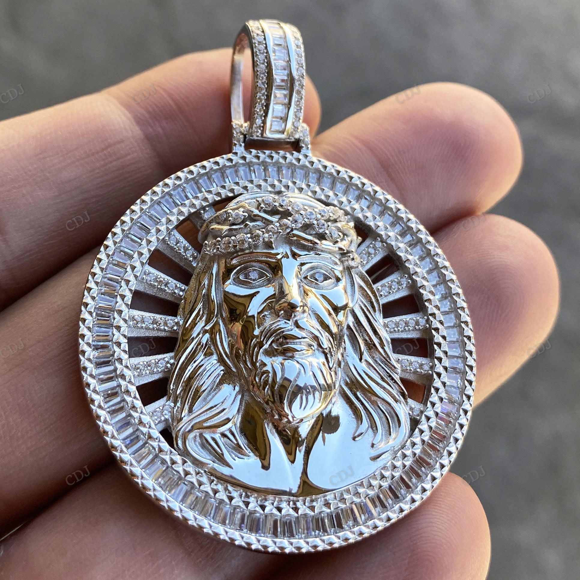 Hip Hop Sterling Silver Round Jesus Pendant hip hop jewelry CustomDiamJewel