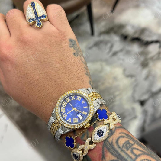 Yellow White Rolex Blue Face Dial Moissanite Iced Out Hip Hop Men Watch hip hop jewelry CustomDiamJewel
