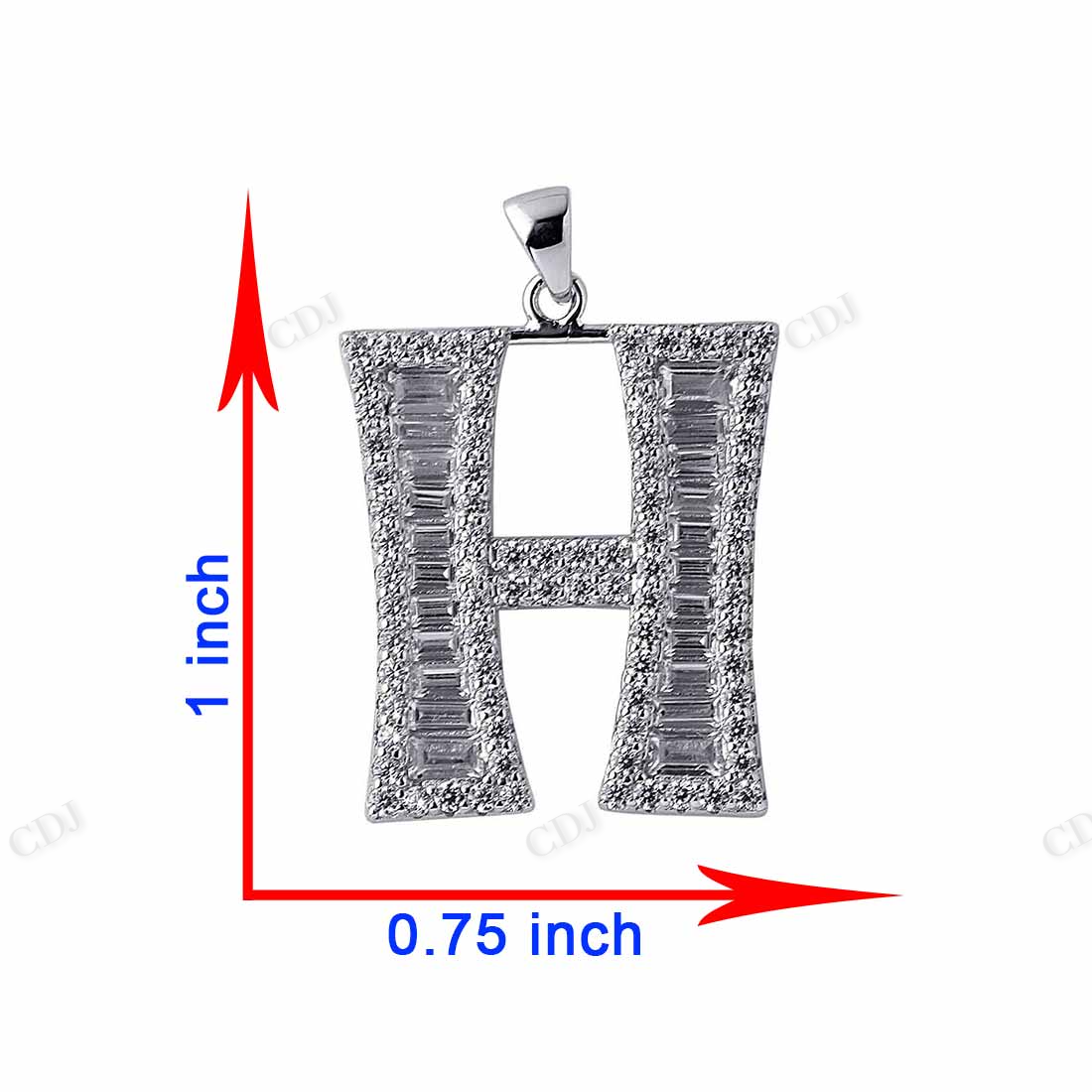 Sterling Silver Baguette H Letter Moissanite Pendant hip hop jewelry CustomDiamJewel