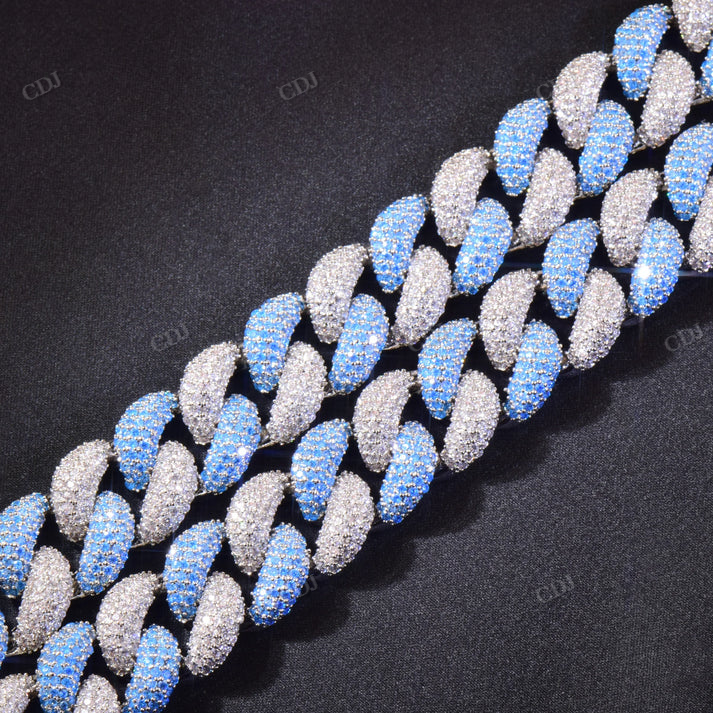 14mm White And Blue Diamonds Silver Cuban Link Chain hip hop jewelry CustomDiamJewel