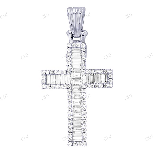 Baguette Lab Grown Diamond Cross 14K White Gold Pendant Hip Hop Pendent CustomDiamJewel