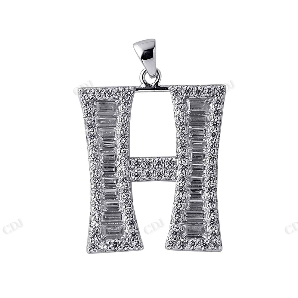 Sterling Silver Baguette H Letter Moissanite Pendant hip hop jewelry CustomDiamJewel