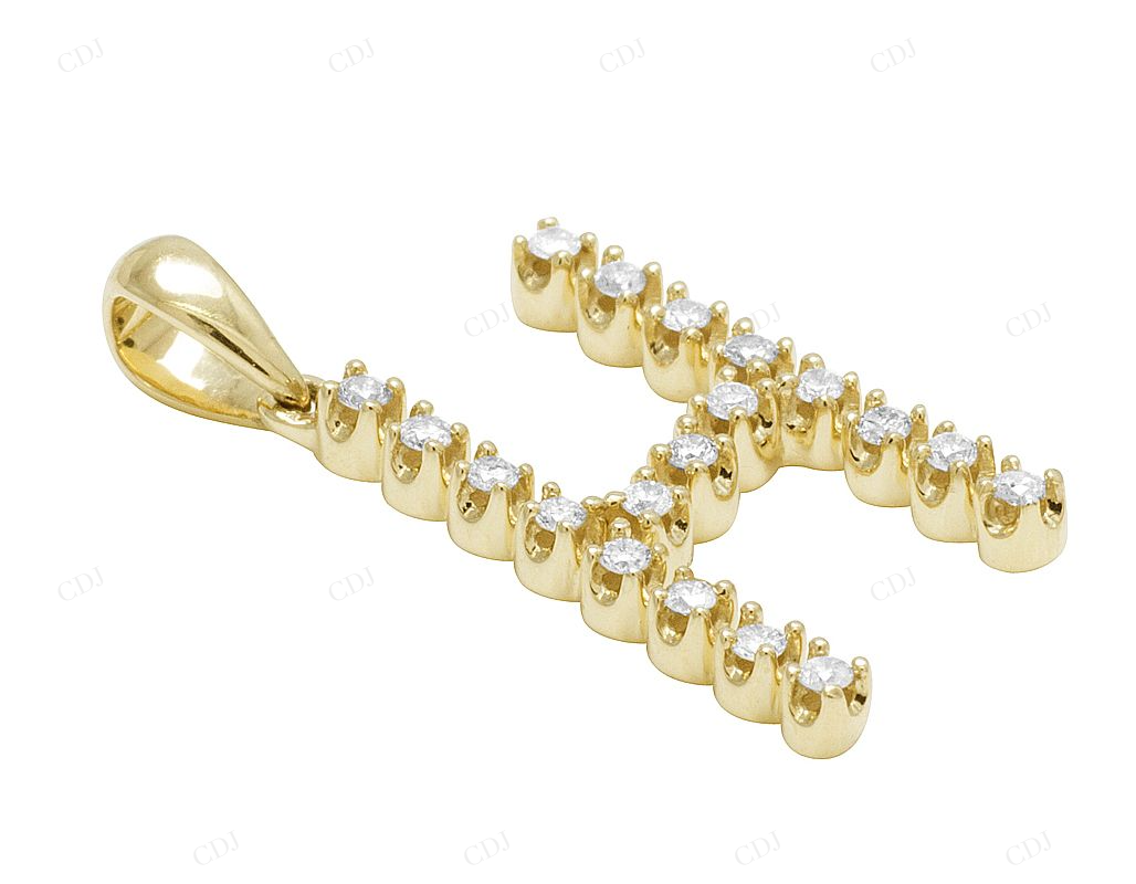 Custom 10K Gold Natural Diamond 1" Initial H Letter Pendant CustomDiamJewel