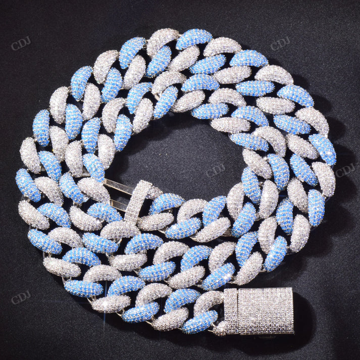 14mm White And Blue Diamonds Silver Cuban Link Chain hip hop jewelry CustomDiamJewel