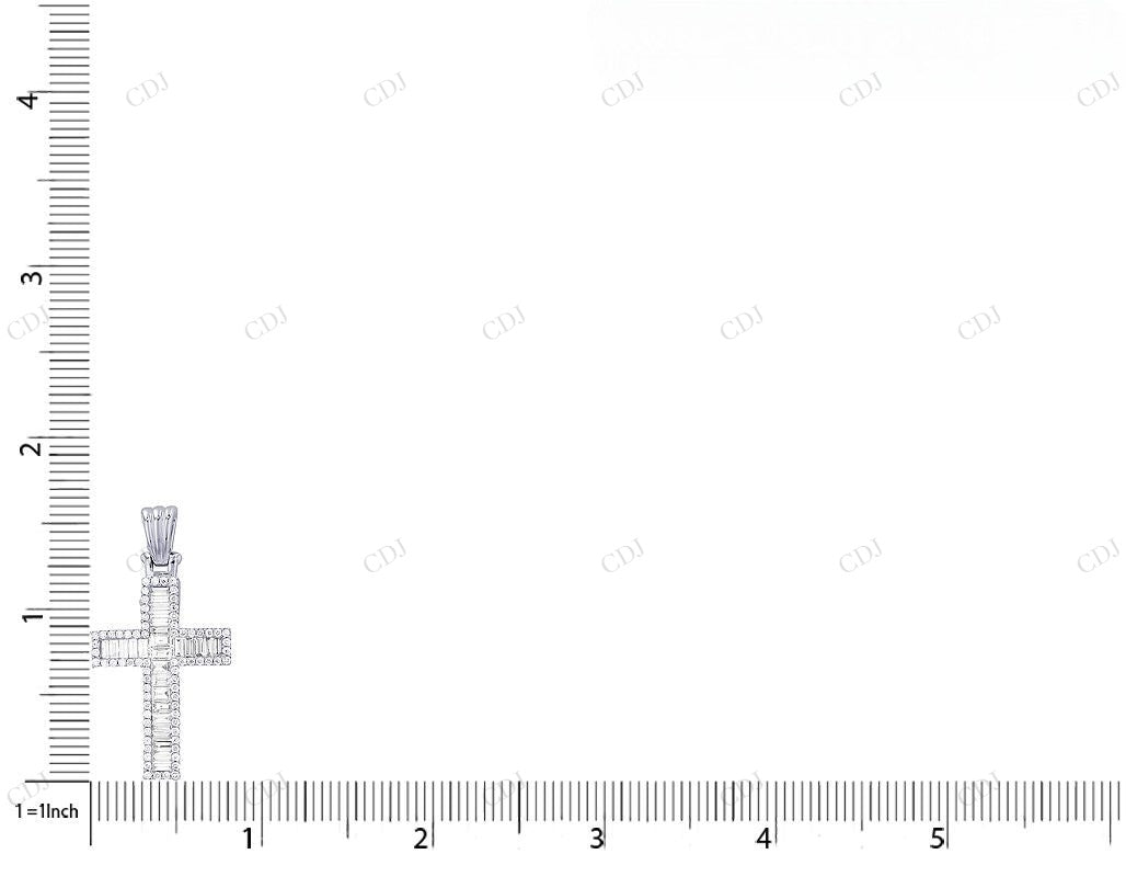 Baguette Lab Grown Diamond Cross 14K White Gold Pendant Hip Hop Pendent CustomDiamJewel