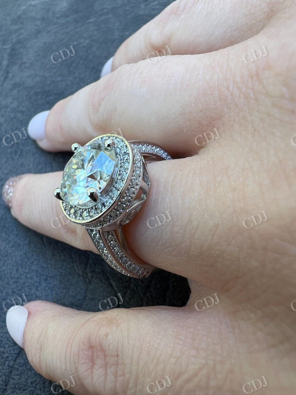 Moissanite Halo Engagement Promise Ring  customdiamjewel   