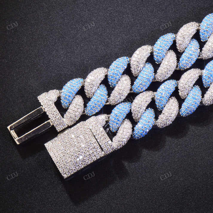 14mm White And Blue Diamonds Silver Cuban Link Chain hip hop jewelry CustomDiamJewel
