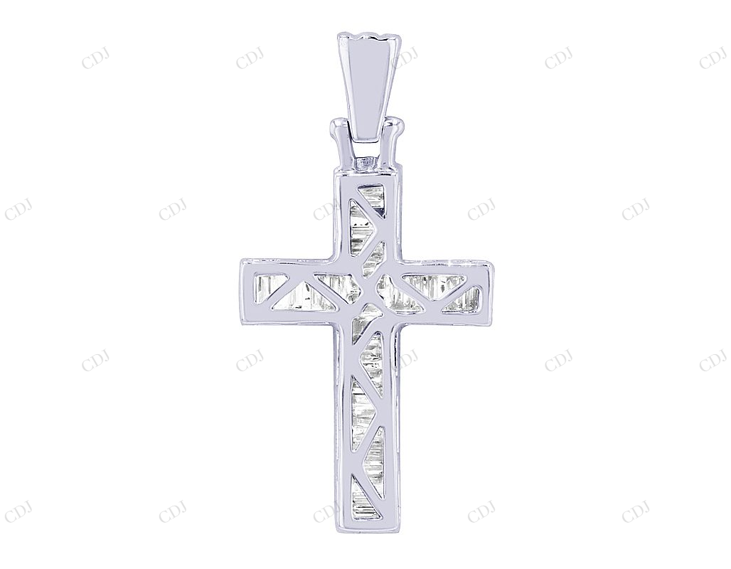 Baguette Lab Grown Diamond Cross 14K White Gold Pendant Hip Hop Pendent CustomDiamJewel