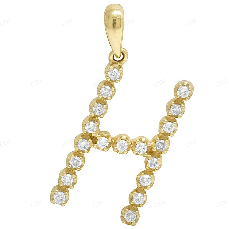 Custom 10K Gold Natural Diamond 1" Initial H Letter Pendant CustomDiamJewel