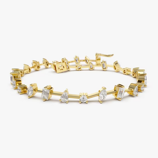 Moissanite Multi-Shape Diamond Bracelet  customdiamjewel Sterling Silver Yellow Gold VVS-EF