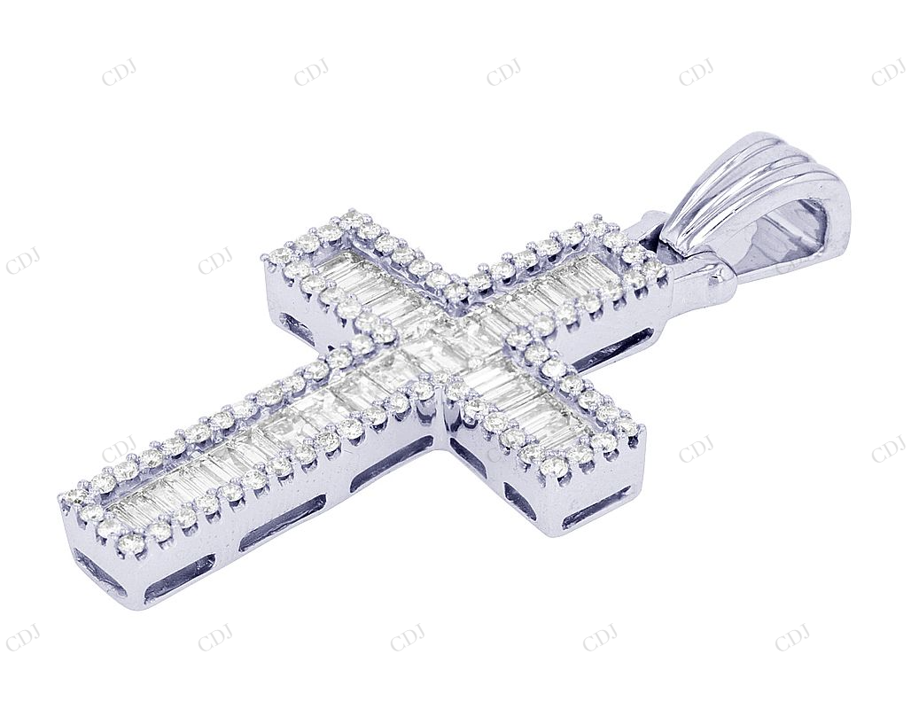 Baguette Lab Grown Diamond Cross 14K White Gold Pendant Hip Hop Pendent CustomDiamJewel