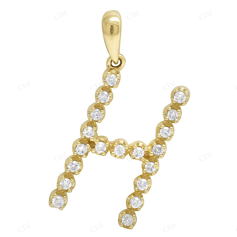 Custom 10K Gold Natural Diamond 1" Initial H Letter Pendant CustomDiamJewel