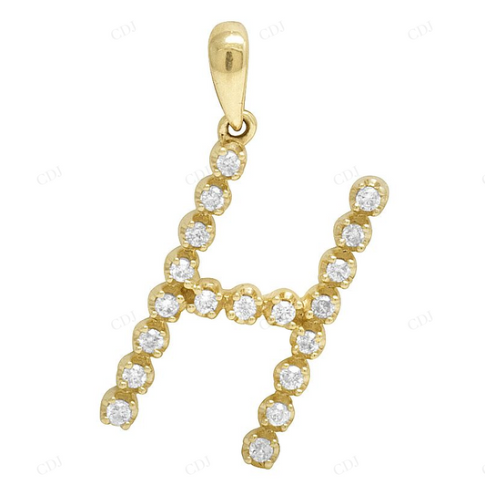 Custom 10K Gold Natural Diamond 1" Initial H Letter Pendant CustomDiamJewel