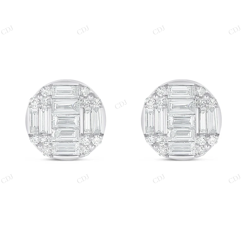 Baguette & Round Moissanite Diamond Stud Earrings Stud earrings CustomDiamJewel