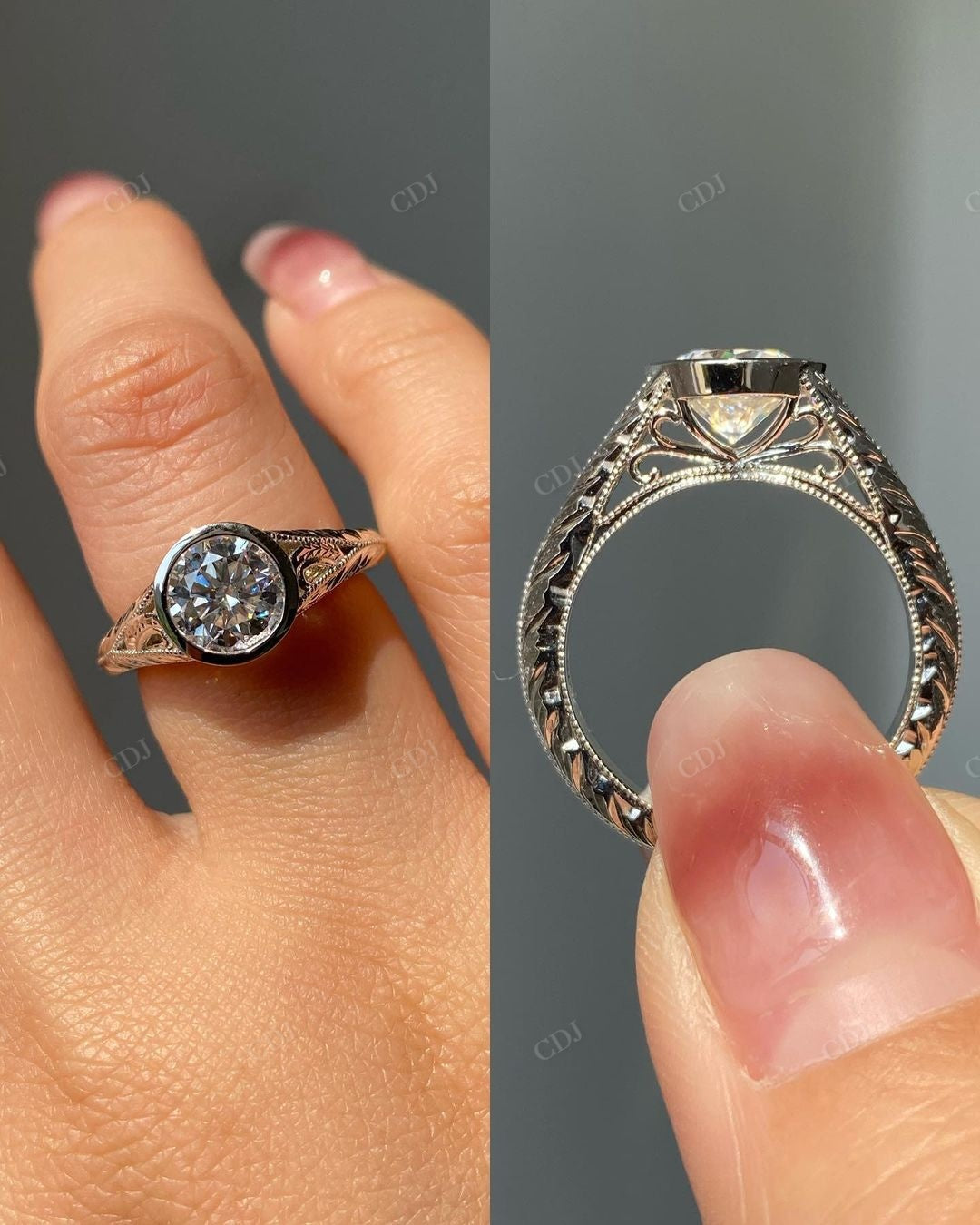 Bezel Set Lab Grown Diamond Vintage Ring customdiamjewel