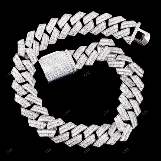 925 Silver Baguette Moissanite Miami Cuban Link Chain CustomDiamJewel
