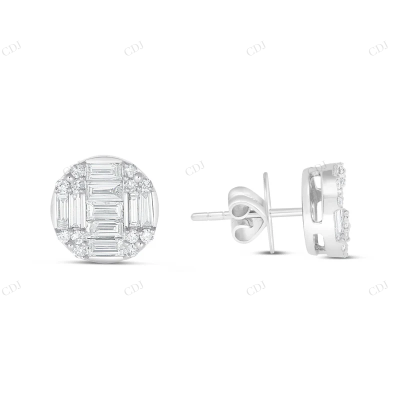 Baguette & Round Moissanite Diamond Stud Earrings Stud earrings CustomDiamJewel