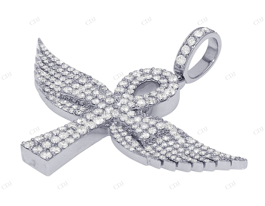 1.8 Inch Lab Grown Diamond 14K Gold Wings Ankh Cross Pendant Hip Hop Pendent CustomDiamJewel