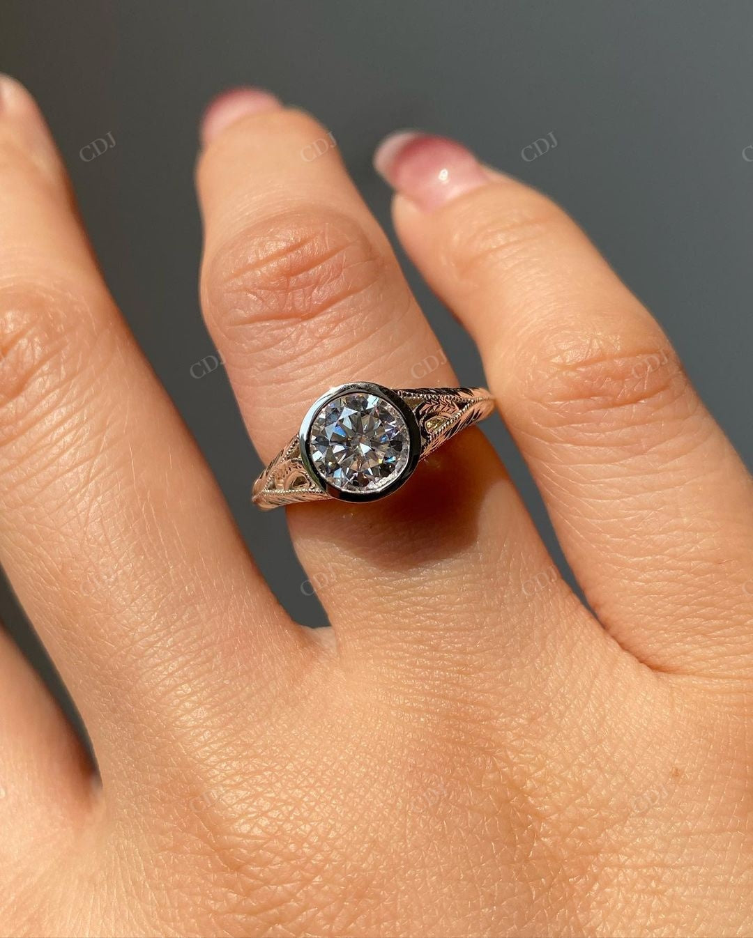 Bezel Set Lab Grown Diamond Vintage Ring customdiamjewel