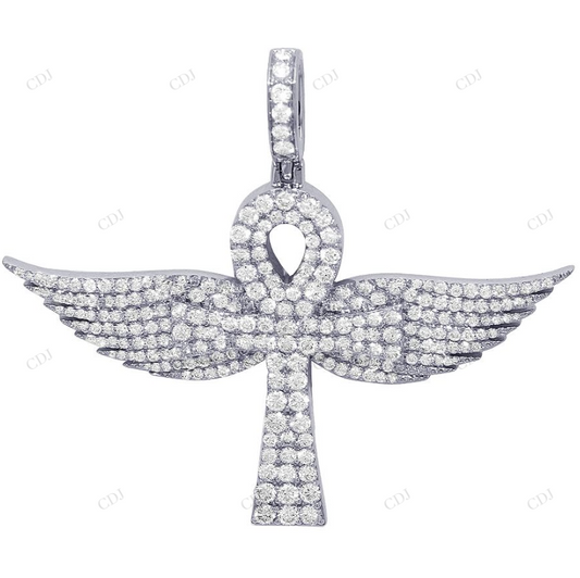 1.8 Inch Lab Grown Diamond 14K Gold Wings Ankh Cross Pendant Hip Hop Pendent CustomDiamJewel