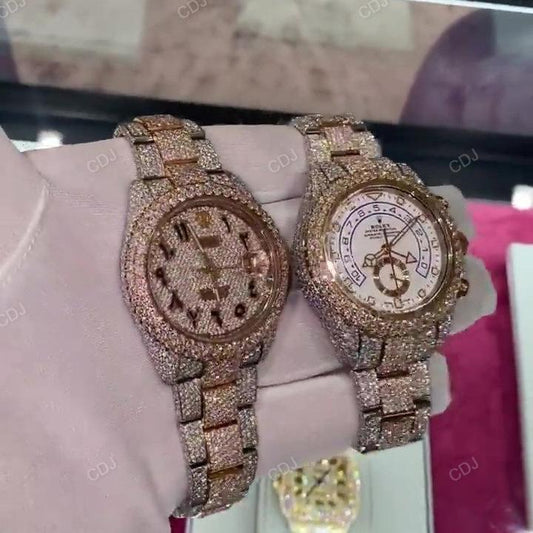 Rose White Rolex Oyster Ballet Fully Iced Out Hip Hop Men Watch hip hop jewelry customdiamjewel