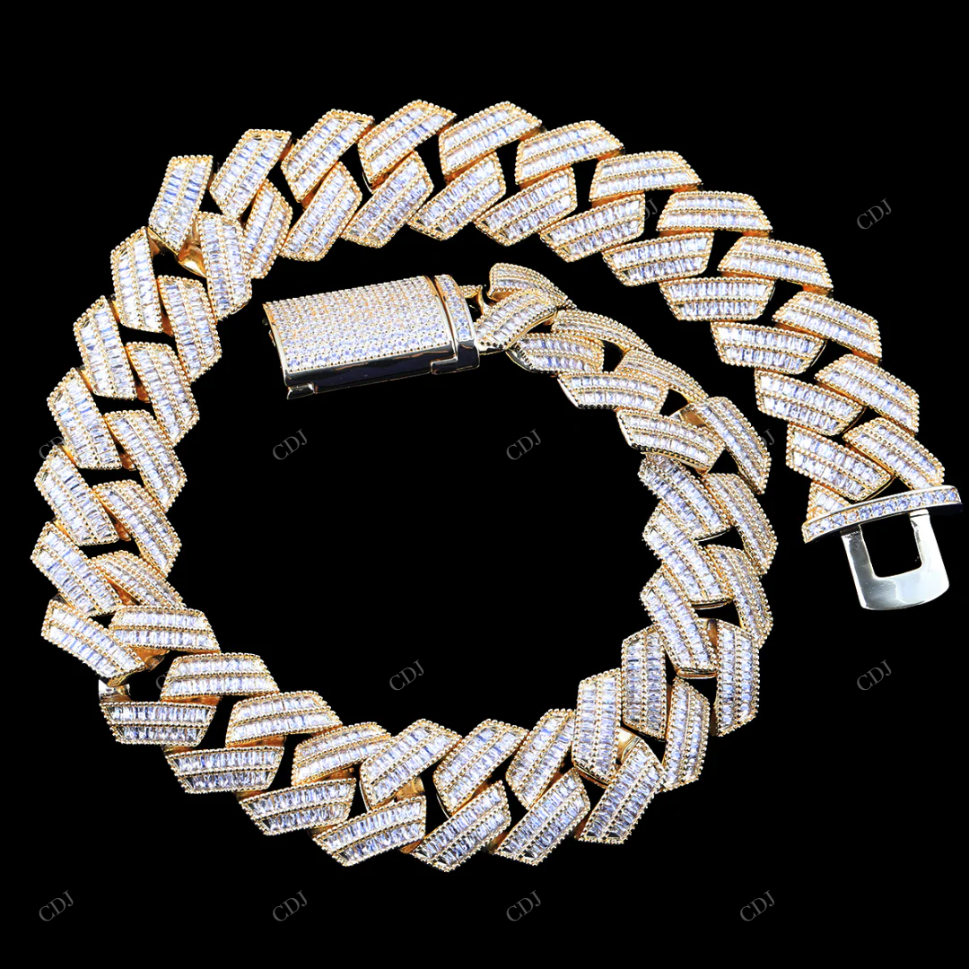 925 Silver Baguette Moissanite Miami Cuban Link Chain CustomDiamJewel