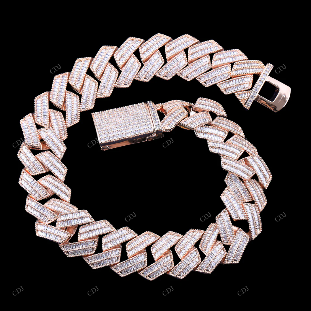 925 Silver Baguette Moissanite Miami Cuban Link Chain CustomDiamJewel