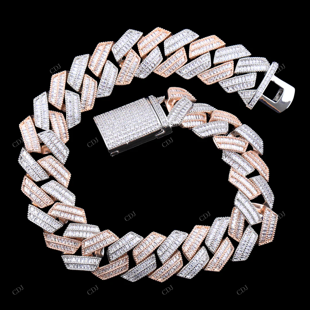 925 Silver Baguette Moissanite Miami Cuban Link Chain CustomDiamJewel