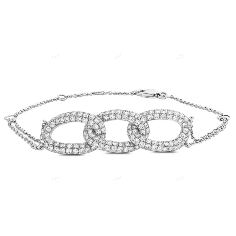 14K Solid Gold Unique Trendy Three Link Diamond Bracelet CustomDiamJewel