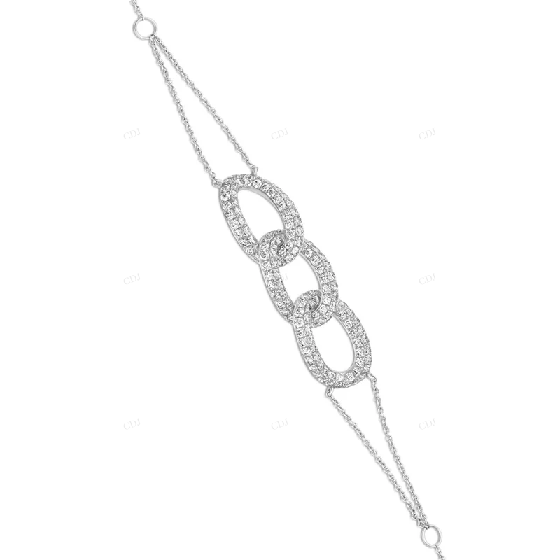 14K Solid Gold Unique Trendy Three Link Diamond Bracelet CustomDiamJewel