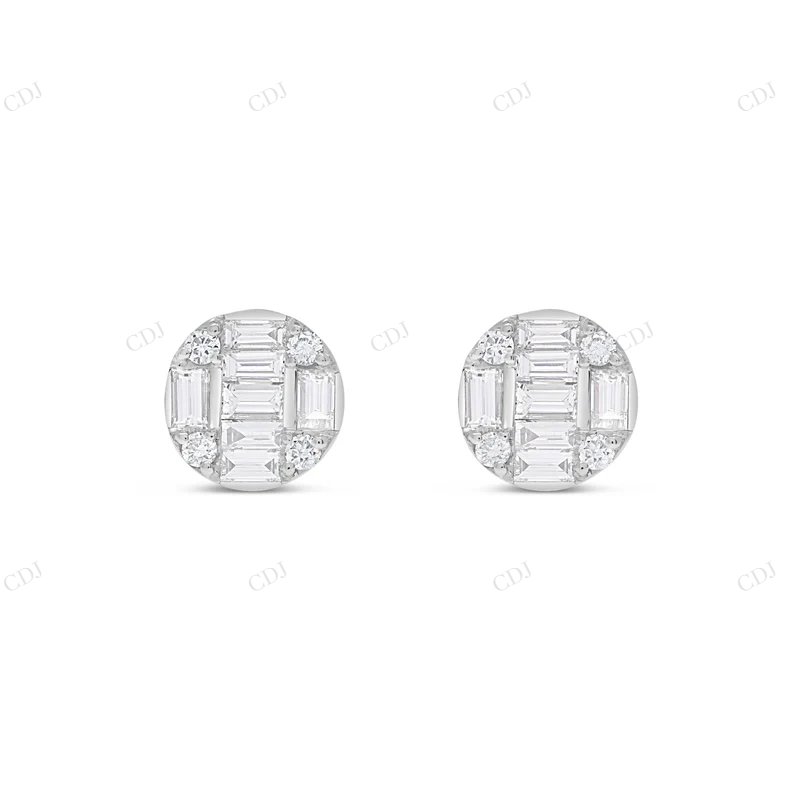 Baguette & Round Diamond Stud Earrings Stud earrings CustomDiamJewel