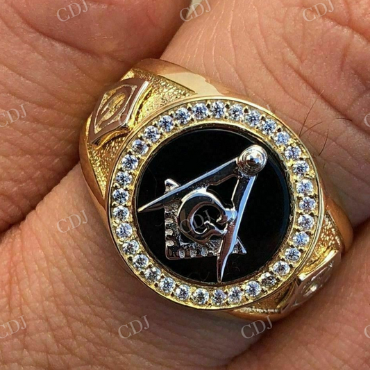 14K Gold Moissanite Mason Masonic Black Onyx Ring  customdiamjewel   
