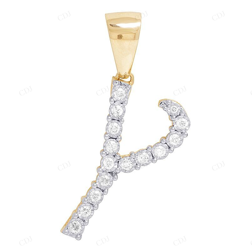 1.2" 0.35 CTW 10K Gold Diamond Letter Y Initial Pendant CustomDiamJewel