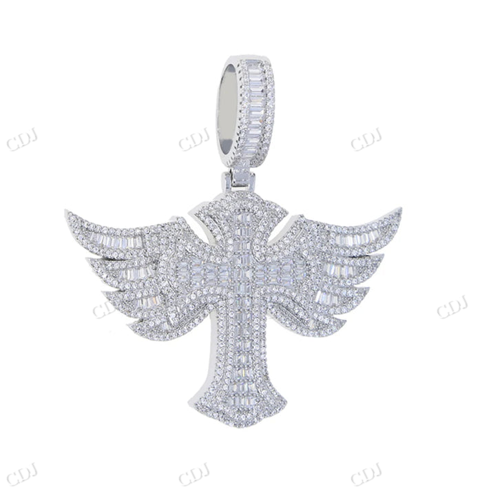 Hip Hop Iced Out Baguette Wing Cross Pendant hip hop jewelry CustomDiamJewel