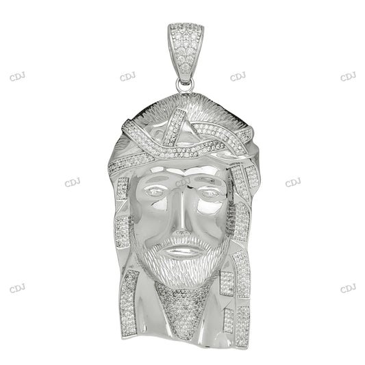 Custom Moissanite Sterling Silver Jesus Head Pendant hip hop jewelry CustomDiamJewel