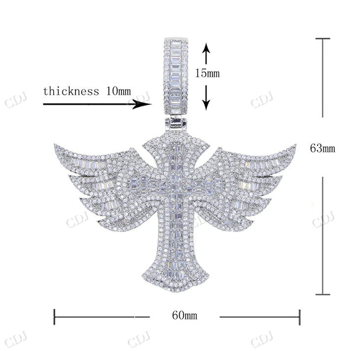 Hip Hop Iced Out Baguette Wing Cross Pendant hip hop jewelry CustomDiamJewel
