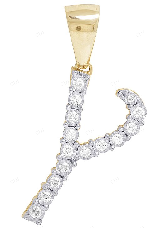 1.2" 0.35 CTW 10K Gold Diamond Letter Y Initial Pendant CustomDiamJewel