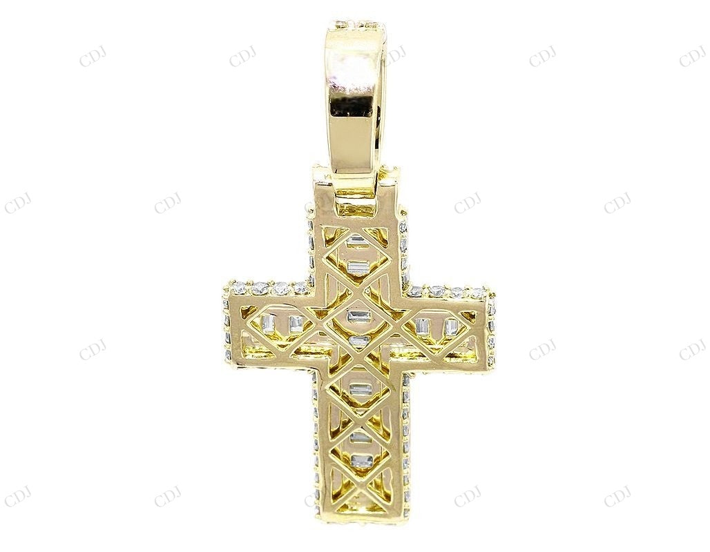 Emerald Cut Lab Grown Diamond Cross Pendant 14K Gold Hip Hop Pendent CustomDiamJewel
